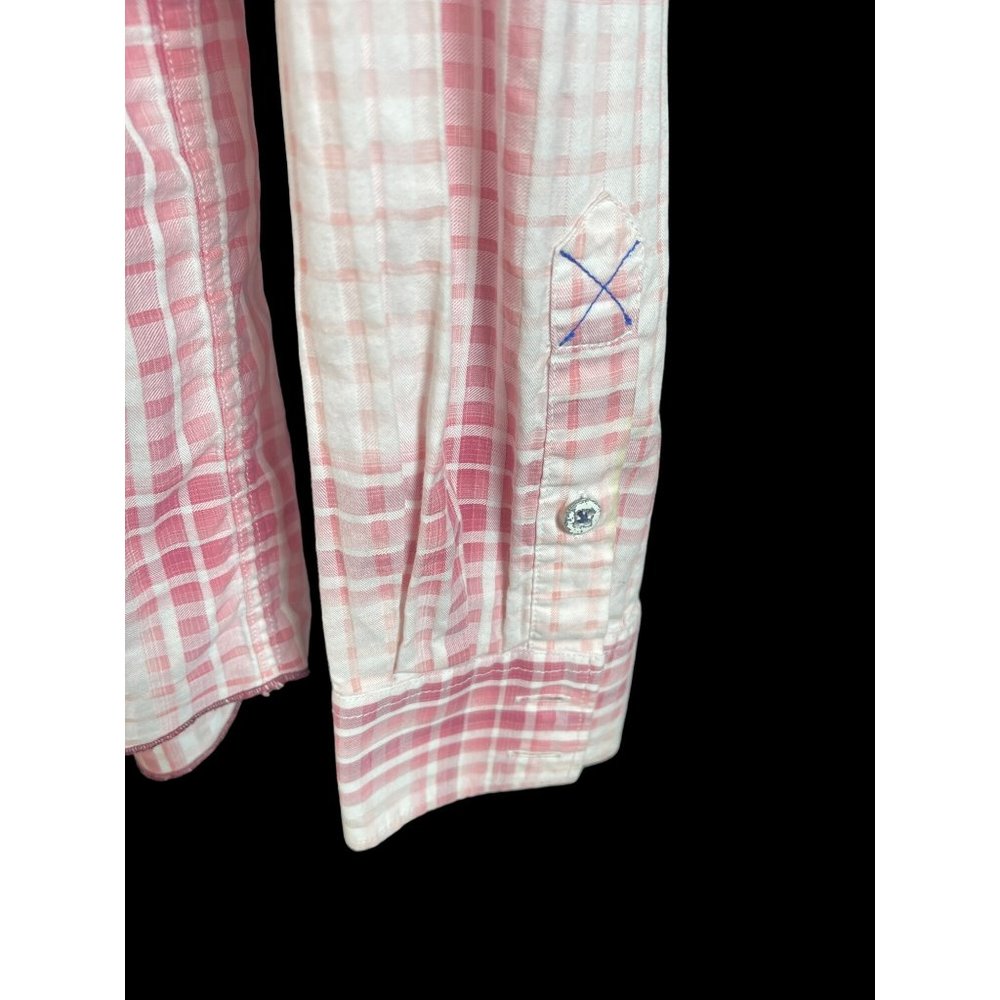 Tommy Bahama Denim Long Sleeve Shirt Cranberry Red White Check Mens Size Large - Picture 2 of 7
